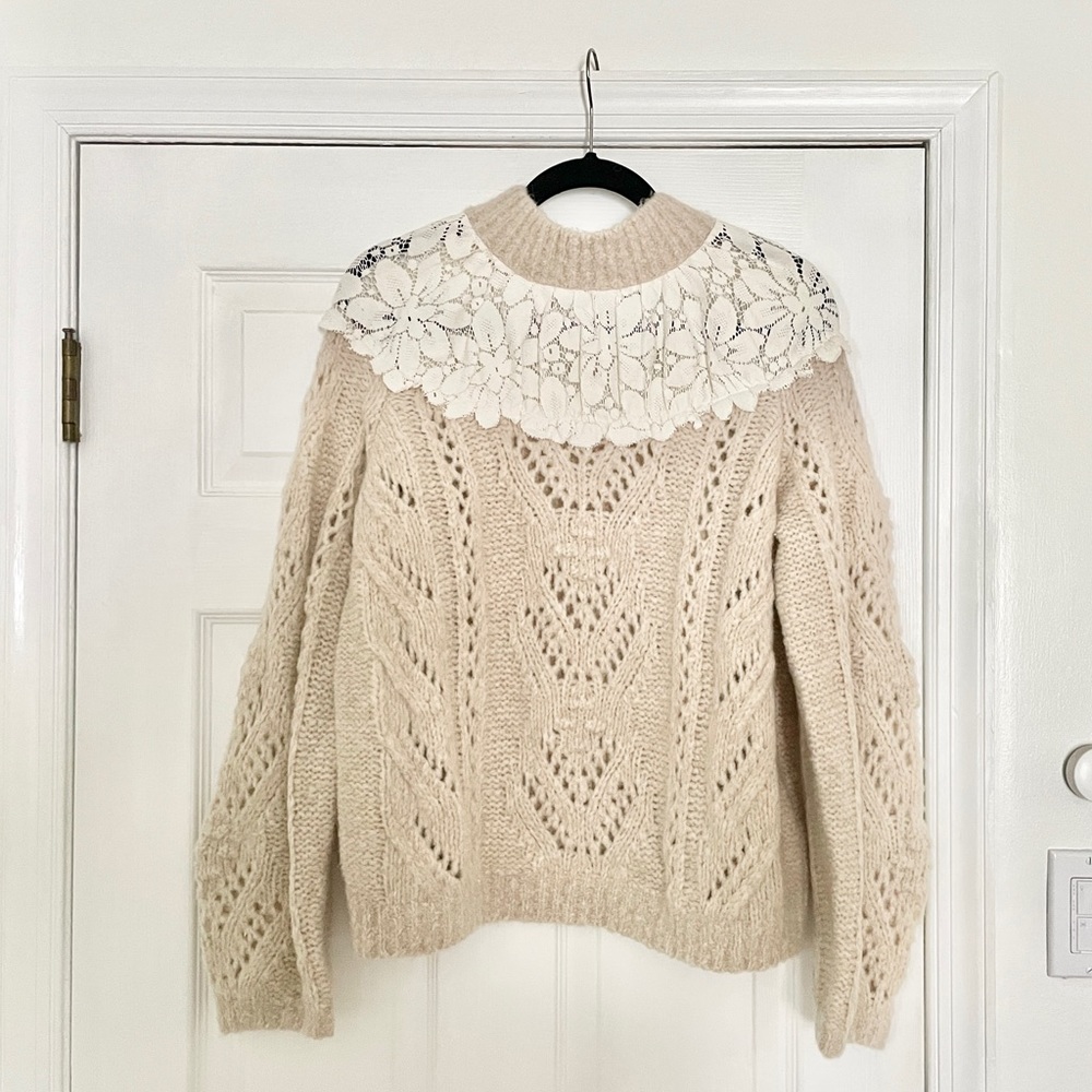 Anthropologie Suzanne Pointelle Lace Sweater Size L